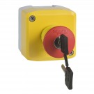 XALK188G - Estación de control, plástico, tapa amarilla, 1 pulsador de seta rojo ø 40, liberación de llave, 1 na + 2 nc - Schneider Electric - 0